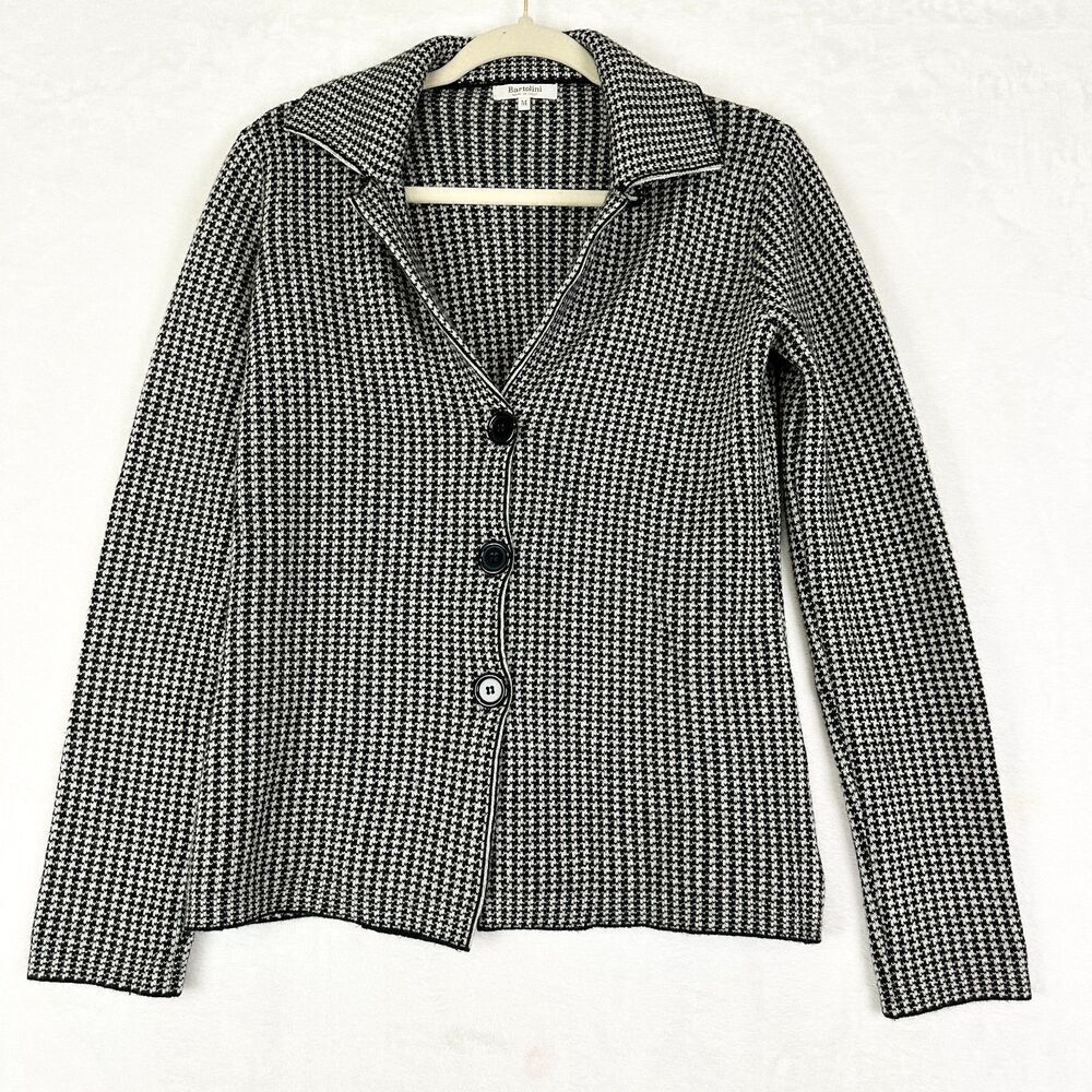 Bartolini Wool Cashmere Houndstooth Cardigan Sweater Jacket Size Medium